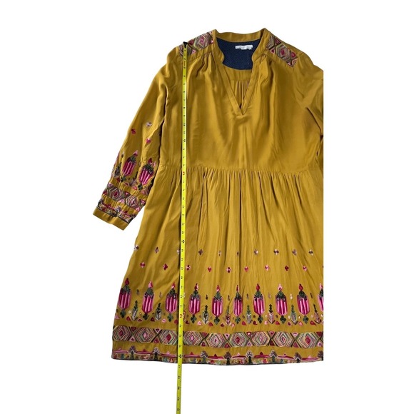 Anthropologie Floreat Raella Mustard Embroidered Boho Tiered Tunic Dress XL - Picture 12 of 16